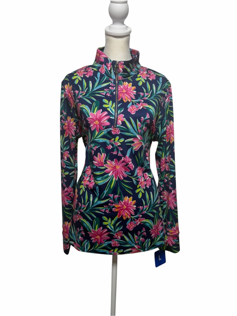 Stella Parker UPF Sun Shirt Quarter Zip Swim Top Floral Tropical Size L